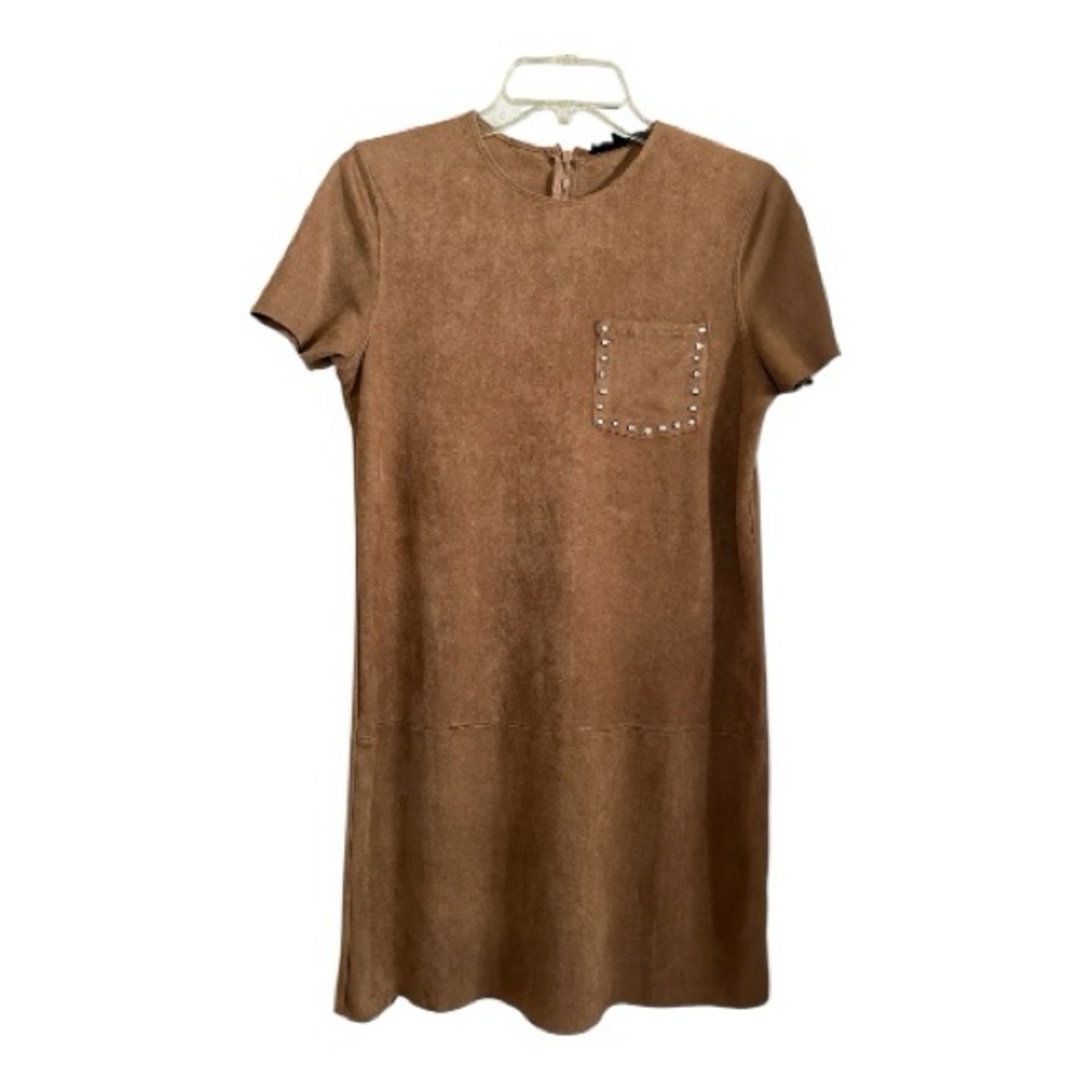 Olivaceous Brown Suede Short Sleeve Mini Dress